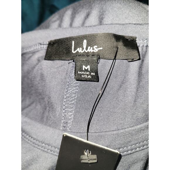 Lulus NWT Oversized Slate Blue Petal Sleeve High Low Blouse Size M - Picture 5 of 5